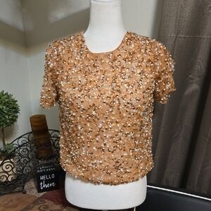 ASOS Tan Sequin Embellished Blouse